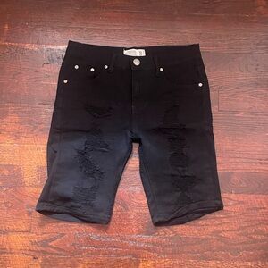 Black Distressed Denim Shorts